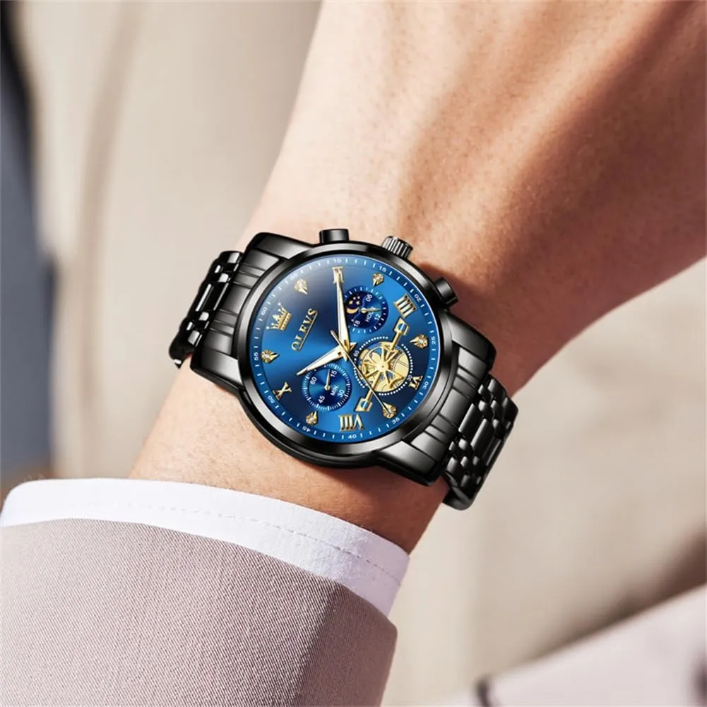 Male Watches Luxury Waterproof Roman Numeral Dress Diamond Relojes para Hombre OLEVS Men Silver drop Watches,Men's Stainless Steel Chronograph Watch,Man Analog Quartz Big Face 