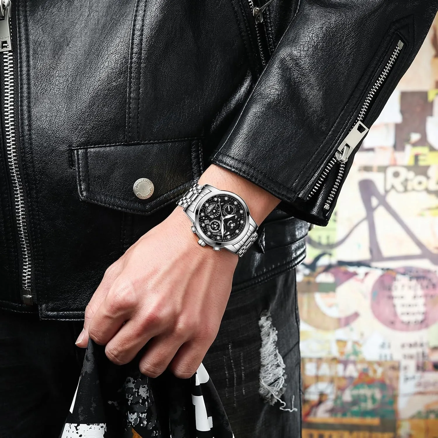 Male Wristwatch Gosasa Luxury Hollowed Men's Watches Diamonds Chronography High Grade flute brick questionable sticky extol Fashion Watch for Men Stainless Steel Calendar Luminous Quartz Waterproof Business 