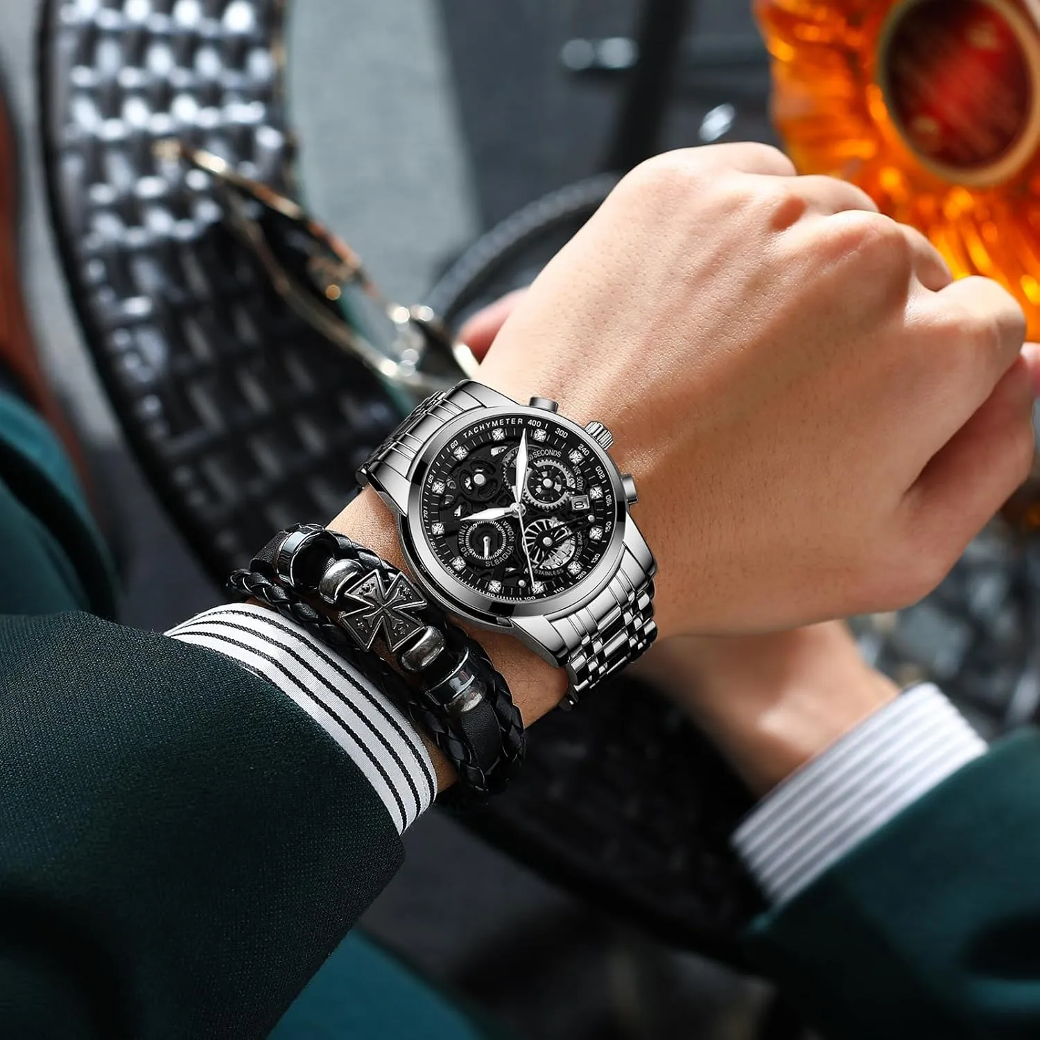 Male Wristwatch Gosasa Luxury Hollowed Men's Watches Diamonds Chronography High Grade flute brick questionable sticky extol Fashion Watch for Men Stainless Steel Calendar Luminous Quartz Waterproof Business 