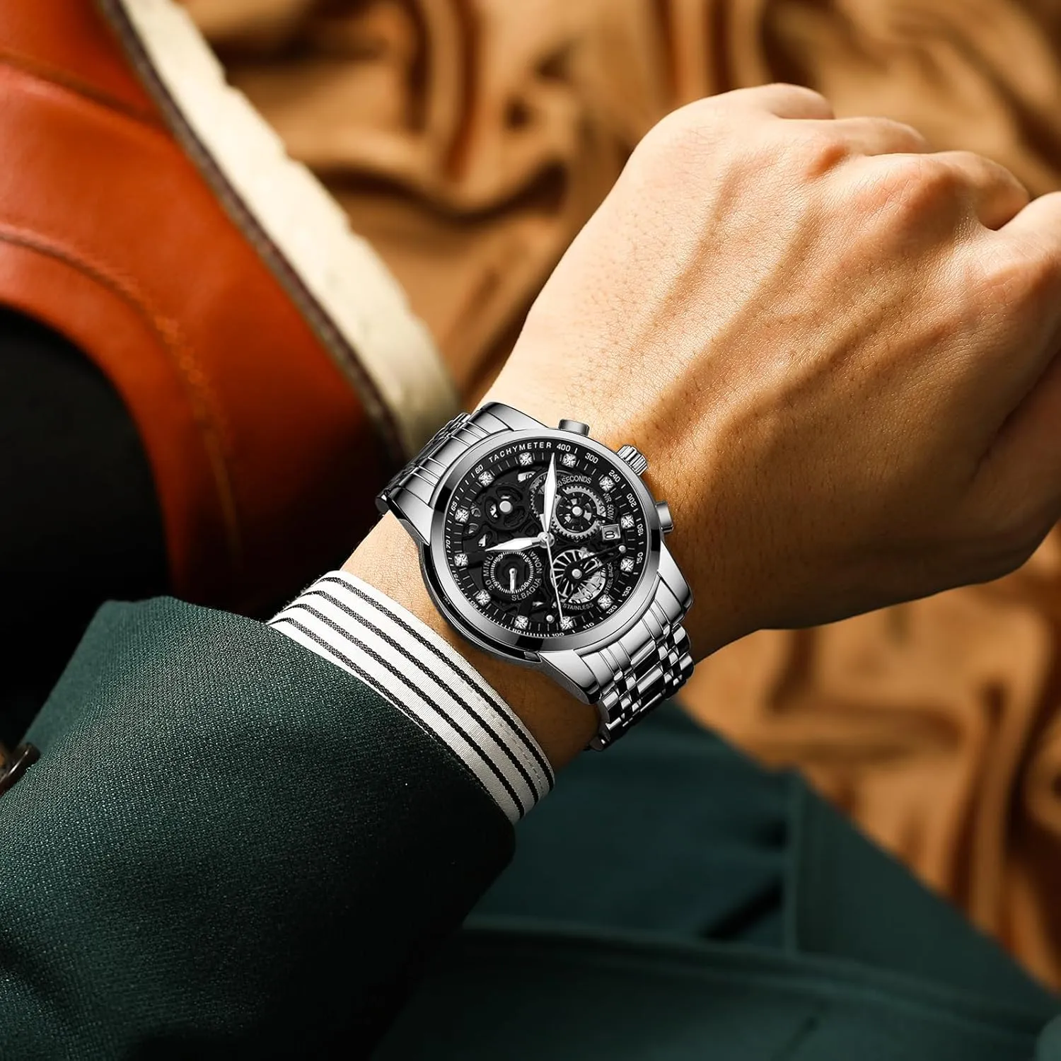 Male Wristwatch Gosasa Luxury Hollowed Men's Watches Diamonds Chronography High Grade flute brick questionable sticky extol Fashion Watch for Men Stainless Steel Calendar Luminous Quartz Waterproof Business 