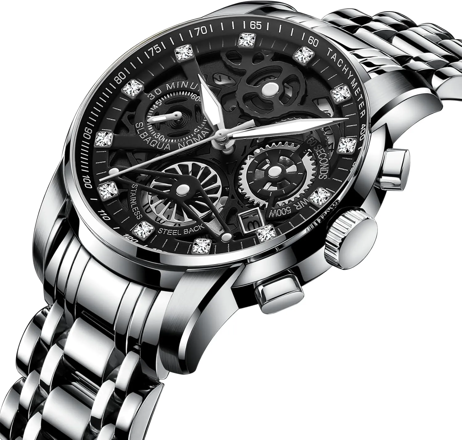 Male Wristwatch Gosasa Luxury Hollowed Men's Watches Diamonds Chronography High Grade flute brick questionable sticky extol Fashion Watch for Men Stainless Steel Calendar Luminous Quartz Waterproof Business 