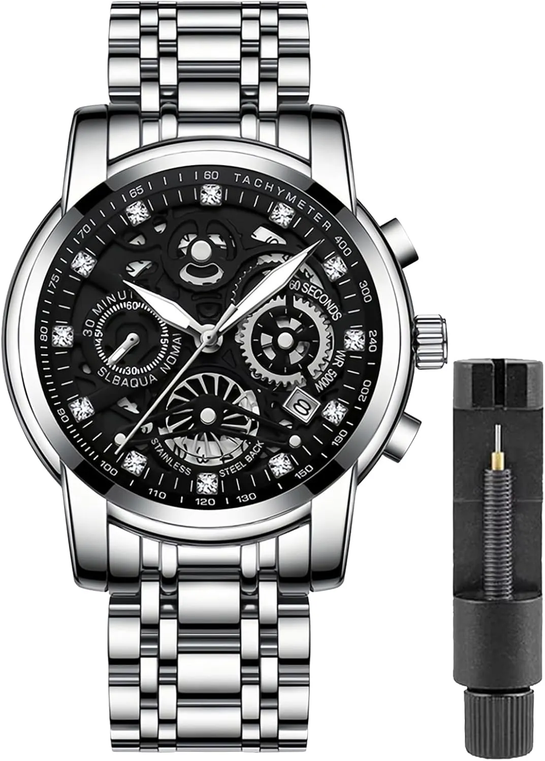 Male Wristwatch Gosasa Luxury Hollowed Men's Watches Diamonds Chronography High Grade flute brick questionable sticky extol Fashion Watch for Men Stainless Steel Calendar Luminous Quartz Waterproof Business 