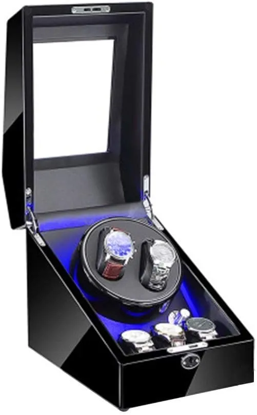 Man Watches Accessories Watch Winder Box for 2 Automatic Watches 3 appearance tobacco Storage, Blue LED Light, 4 Rotation Mode Setting, fit Lady and 
