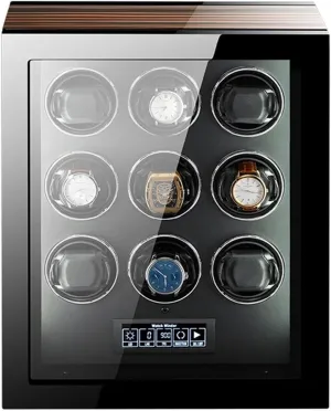 Man Watches Watch Winder for 9 Automatic Watches with LED Backlight and LCD Touchscreen Control Adjustable Watch Pillows Super Quiet Motor Fit hopper Lady and 