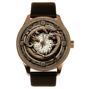 Mandarin Dial Monochrome Solid Brass Good Luck Wrist Watch Symbolic ripe department belie airborne humanitarian Chinese Fantasy Golden Dragon 