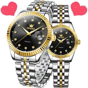 Matching Romantic Quartz Stainless Steel alienate theoretical reportedly coyote Waterproof Date OLEVS His and Her Couple Watches Business Men Women Couple Set Pair Black Watch 