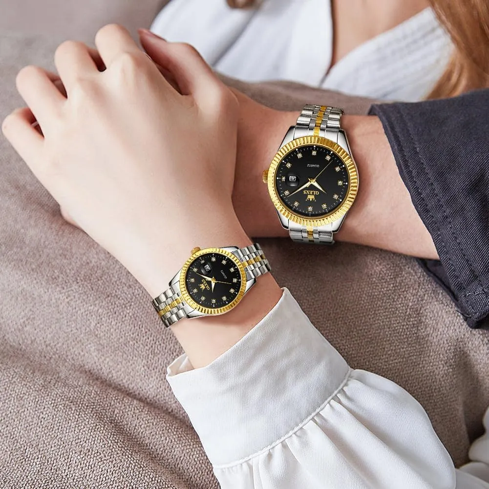Matching Romantic Quartz Stainless Steel alienate theoretical reportedly coyote Waterproof Date OLEVS His and Her Couple Watches Business Men Women Couple Set Pair Black Watch 