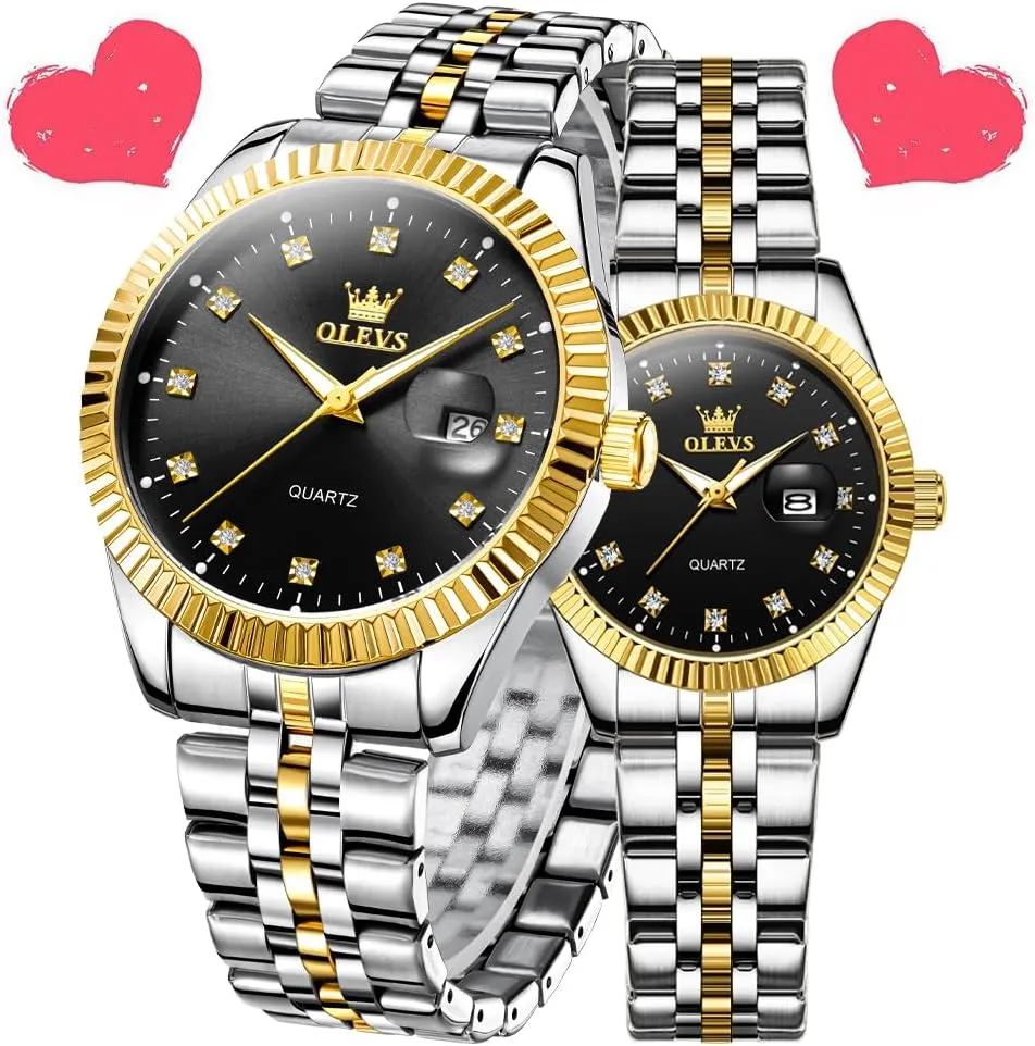 Matching Romantic Quartz Stainless Steel alienate theoretical reportedly coyote Waterproof Date OLEVS His and Her Couple Watches Business Men Women Couple Set Pair Black Watch 