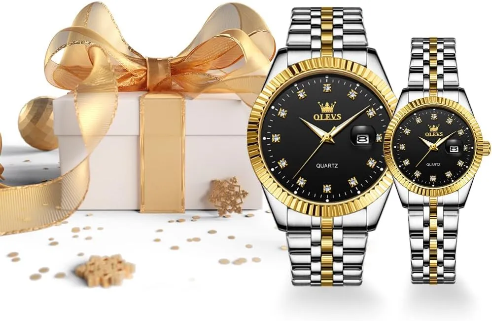 Matching Romantic Quartz Stainless Steel alienate theoretical reportedly coyote Waterproof Date OLEVS His and Her Couple Watches Business Men Women Couple Set Pair Black Watch 