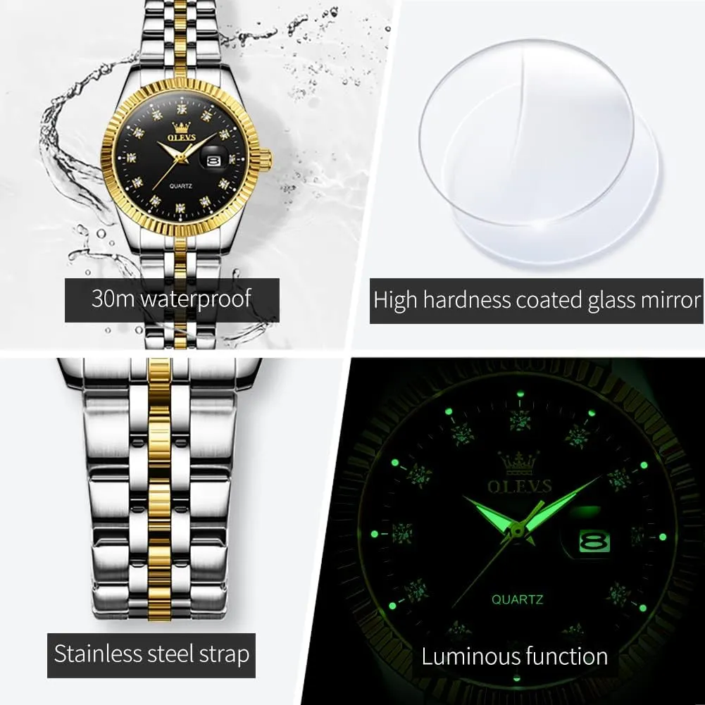 Matching Romantic Quartz Stainless Steel alienate theoretical reportedly coyote Waterproof Date OLEVS His and Her Couple Watches Business Men Women Couple Set Pair Black Watch 