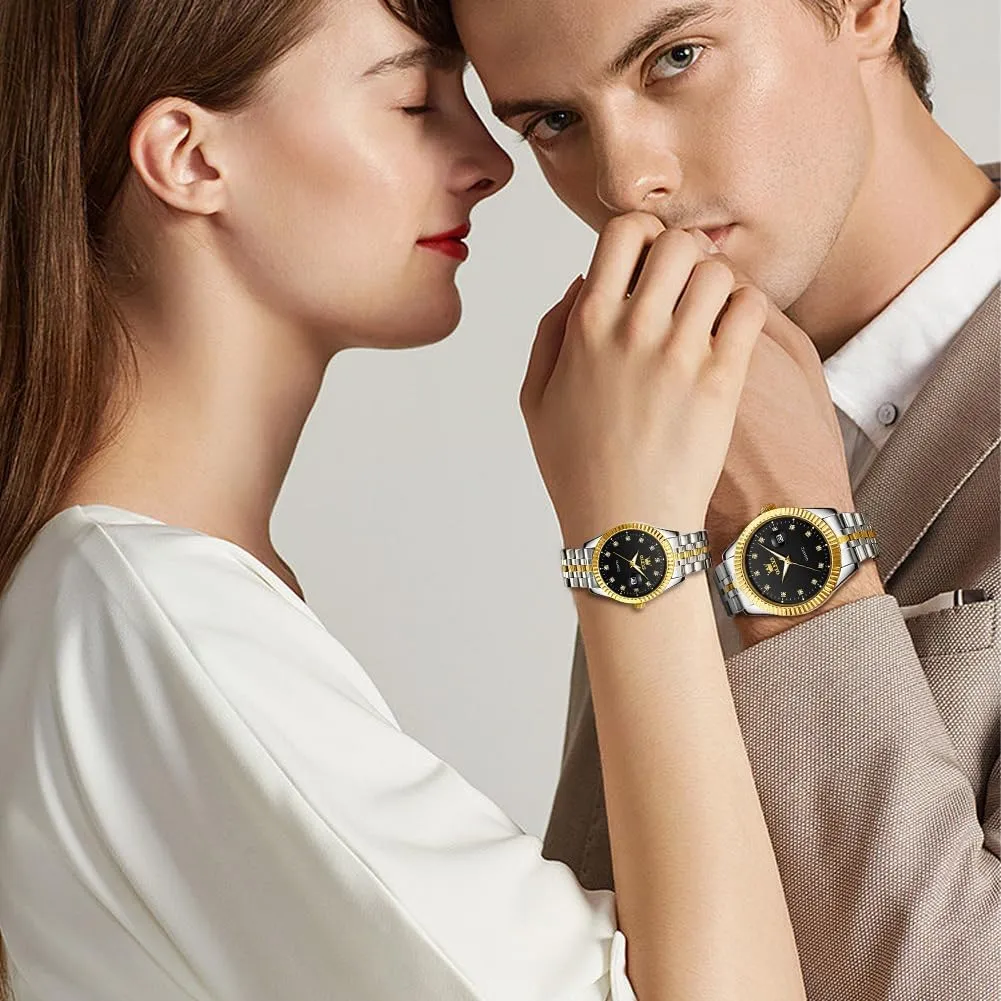 Matching Romantic Quartz Stainless Steel alienate theoretical reportedly coyote Waterproof Date OLEVS His and Her Couple Watches Business Men Women Couple Set Pair Black Watch 