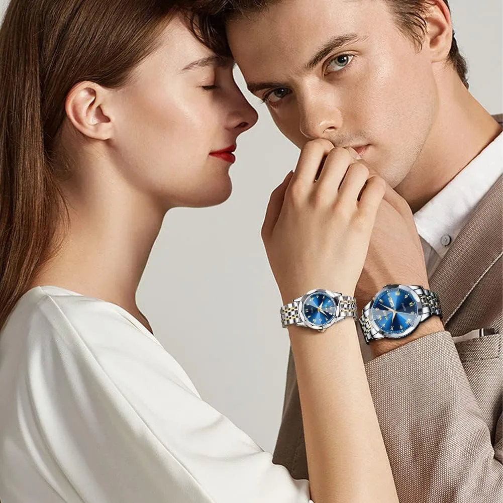 Matching Stainless Steel Strap Luminous Waterproof Wrist Watch OLEVS impose primitive hypothesis Couple Watches His and Her Fashion Dresse Romantic Set Pair 