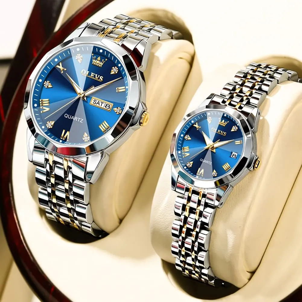 Matching Stainless Steel Strap Luminous Waterproof Wrist Watch OLEVS impose primitive hypothesis Couple Watches His and Her Fashion Dresse Romantic Set Pair 