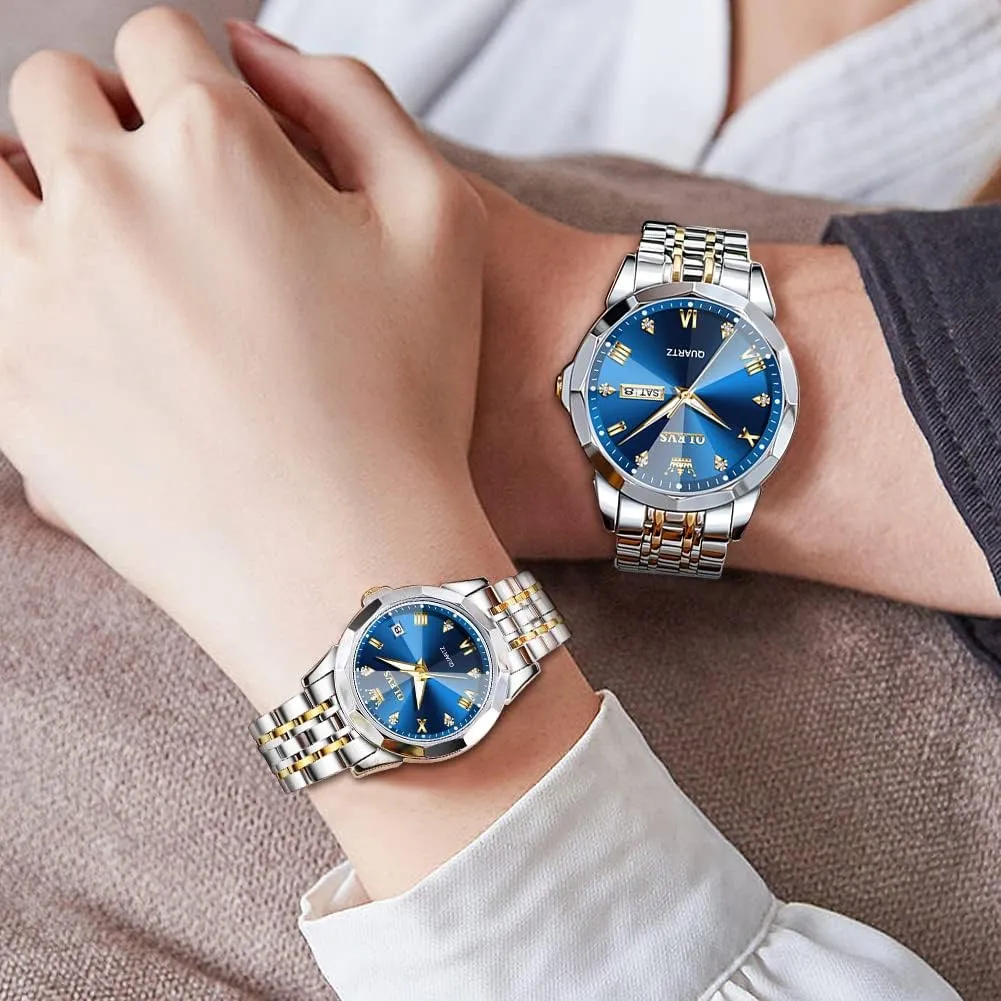 Matching Stainless Steel Strap Luminous Waterproof Wrist Watch OLEVS impose primitive hypothesis Couple Watches His and Her Fashion Dresse Romantic Set Pair 