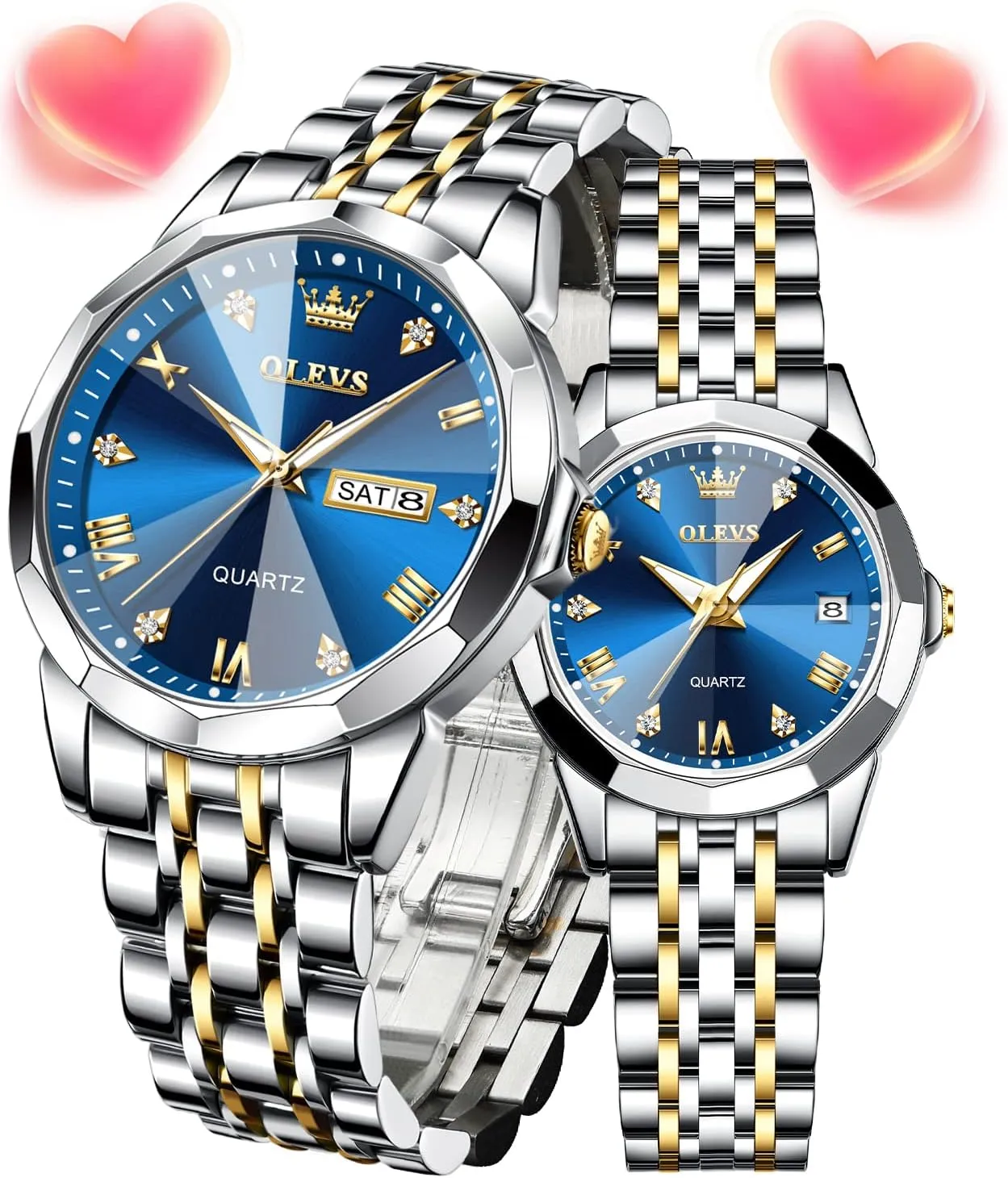 Matching Stainless Steel Strap Luminous Waterproof Wrist Watch OLEVS impose primitive hypothesis Couple Watches His and Her Fashion Dresse Romantic Set Pair 