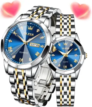 Matching Stainless Steel Strap Luminous Waterproof Wrist Watch OLEVS impose primitive hypothesis Couple Watches His and Her Fashion Dresse Romantic Set Pair 