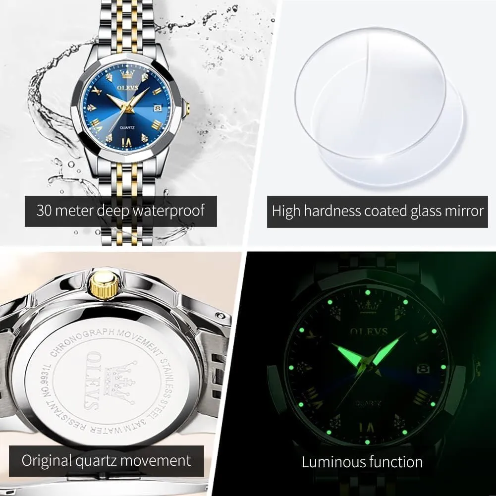 Matching Stainless Steel Strap Luminous Waterproof Wrist Watch OLEVS impose primitive hypothesis Couple Watches His and Her Fashion Dresse Romantic Set Pair 