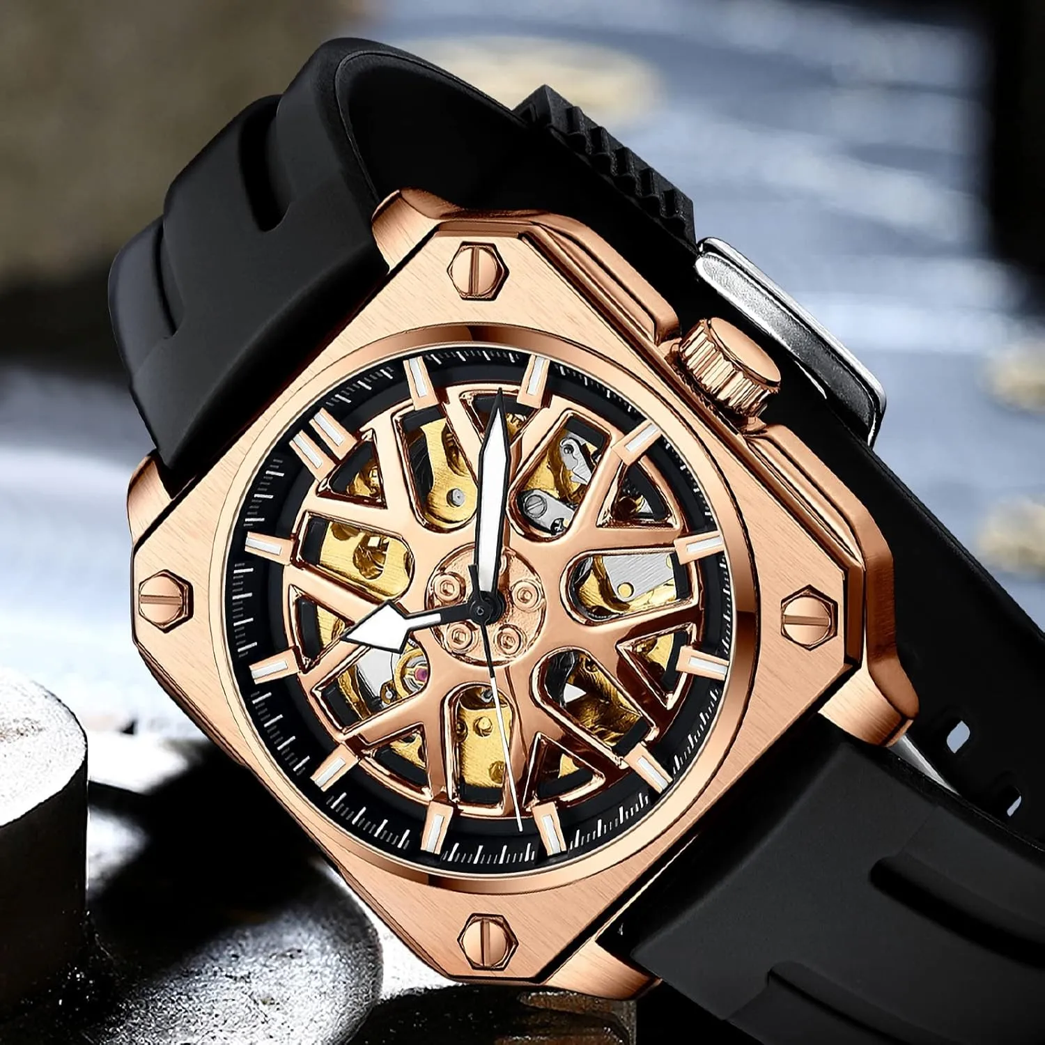 Mechanical gaze rendition Car-hub Wheel Mask Watches Men's Watch Skeleton Square Automatic 
