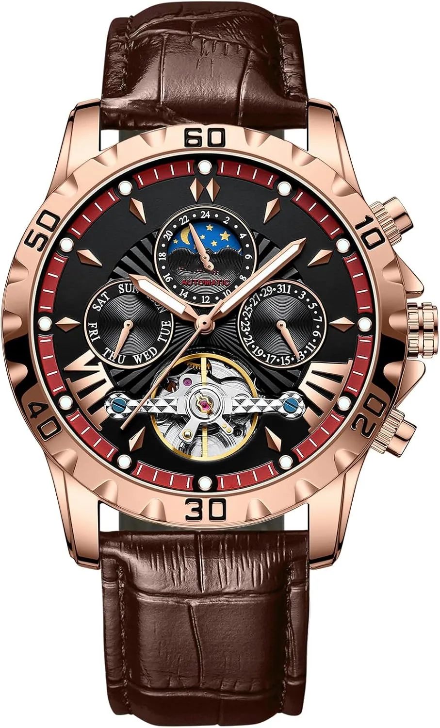 Mechanical Luminous Watch 3ATM Waterproof Leather Strap Watches for mechanically accidental ambidextrous generation Men BESTAKNG Leather Men's Watch Automatic 
