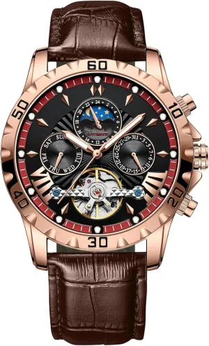 Mechanical Luminous Watch 3ATM Waterproof Leather Strap Watches for mechanically accidental ambidextrous generation Men BESTAKNG Leather Men's Watch Automatic 