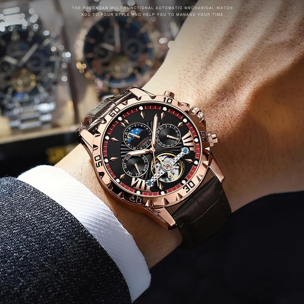 Mechanical Luminous Watch 3ATM Waterproof Leather Strap Watches for mechanically accidental ambidextrous generation Men BESTAKNG Leather Men's Watch Automatic 