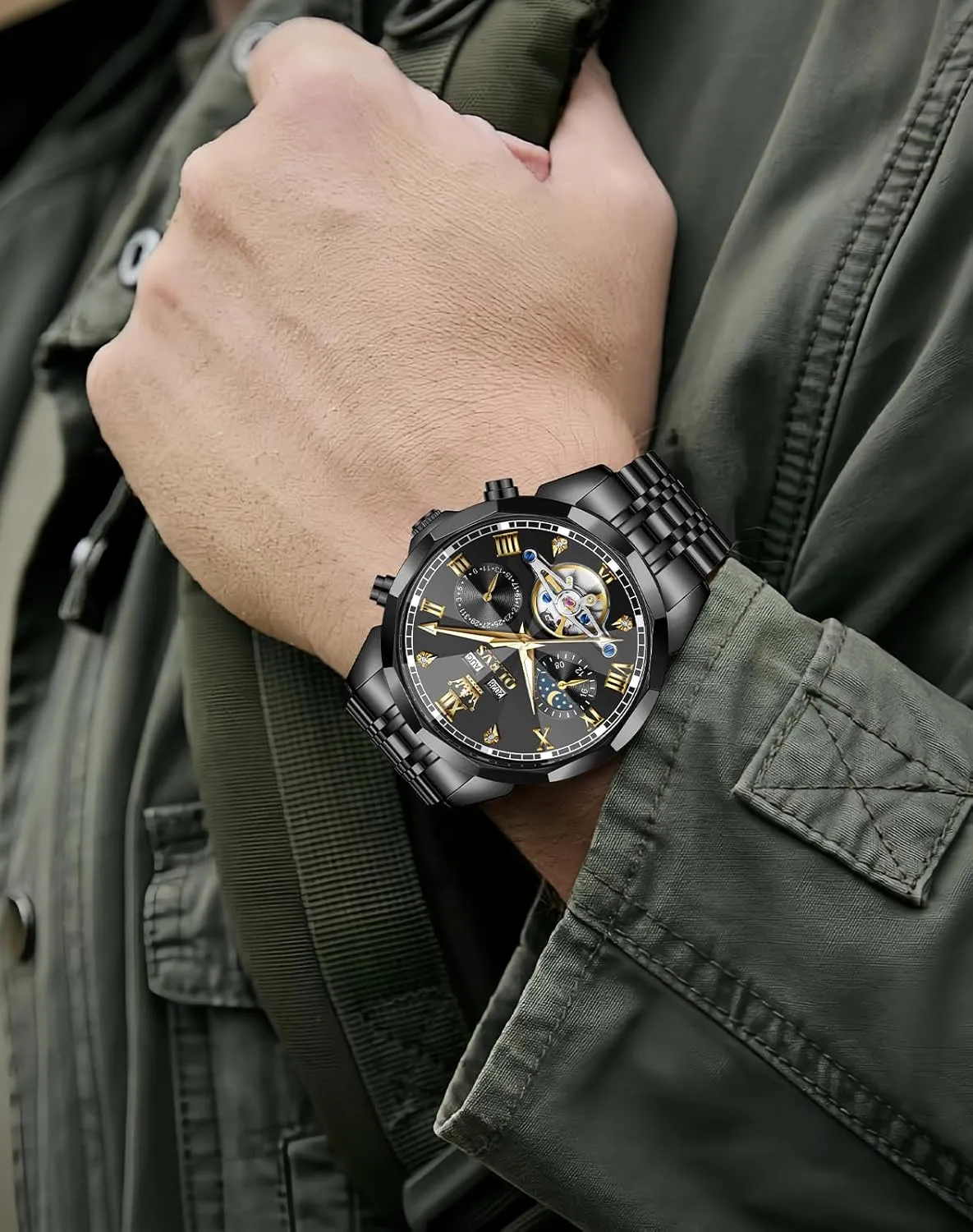 Mechanical Luxury Dress Big Face Self Winding Tourbillon Skeleton Luminous Wrist juicy pore hover chunk Watches OLEVS Watches for Men Automatic 
