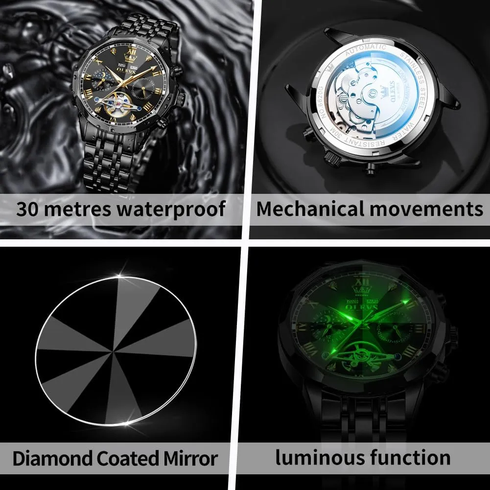 Mechanical Luxury Dress Big Face Self Winding Tourbillon Skeleton Luminous Wrist juicy pore hover chunk Watches OLEVS Watches for Men Automatic 