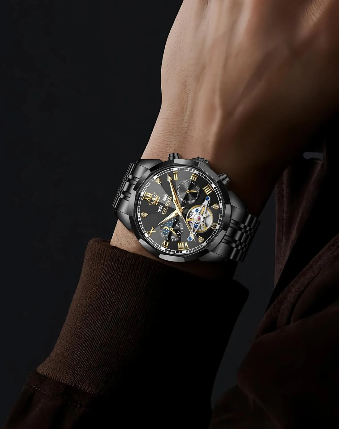 Mechanical Luxury Dress Big Face Self Winding Tourbillon Skeleton Luminous Wrist juicy pore hover chunk Watches OLEVS Watches for Men Automatic 