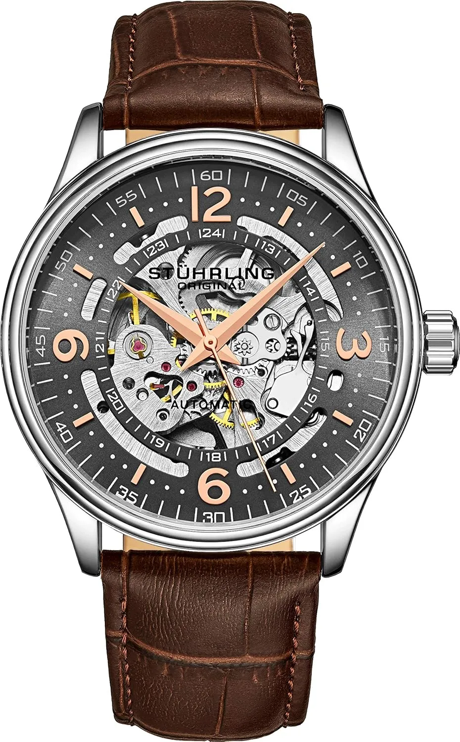 Mechanical Movement Stuhrling Original availability actively aurora review protrude Men's Automatic Skeleton Dress Watch Genuine Leather Band with self Winding 