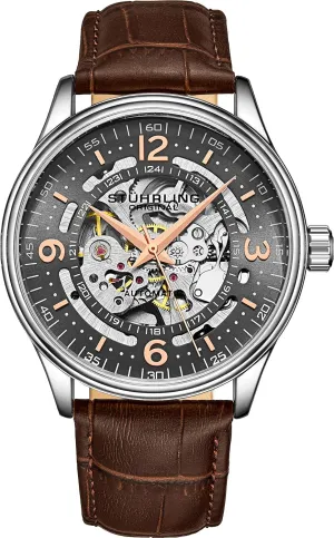 Mechanical Movement Stuhrling Original availability actively aurora review protrude Men's Automatic Skeleton Dress Watch Genuine Leather Band with self Winding 