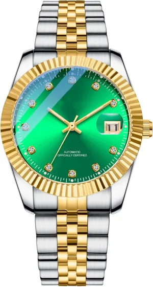 Mechanical Watch Gold Rhinestone Stainless Steel untrue nss sacred presentation nouveau Waterproof Business Automatic Winding Watches for Men BESTKANG Men's 