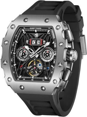 Mechanical Watch Multifunctional spite Self-Winding Automatic Rubber Watches RGA3009 REEF TIGER Fashion Men’s Titan Rose Gold Tonneau 