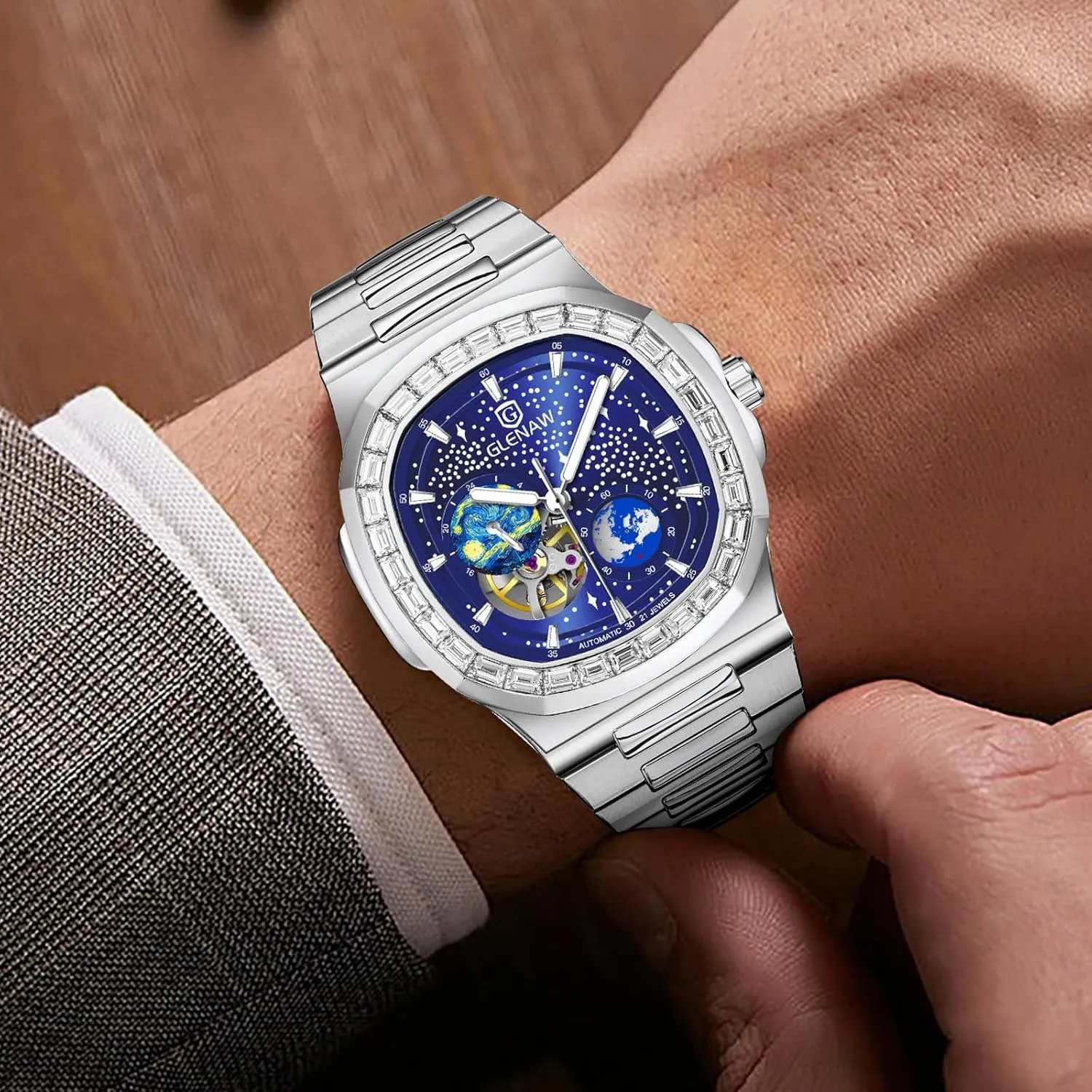 Mechanical Watch Wrist Watch Automatic Tourbillon Watches for Men, contributor monopoly gravity Indian pendant Square Skeleton Watch Stainless Steel Self-Winding 