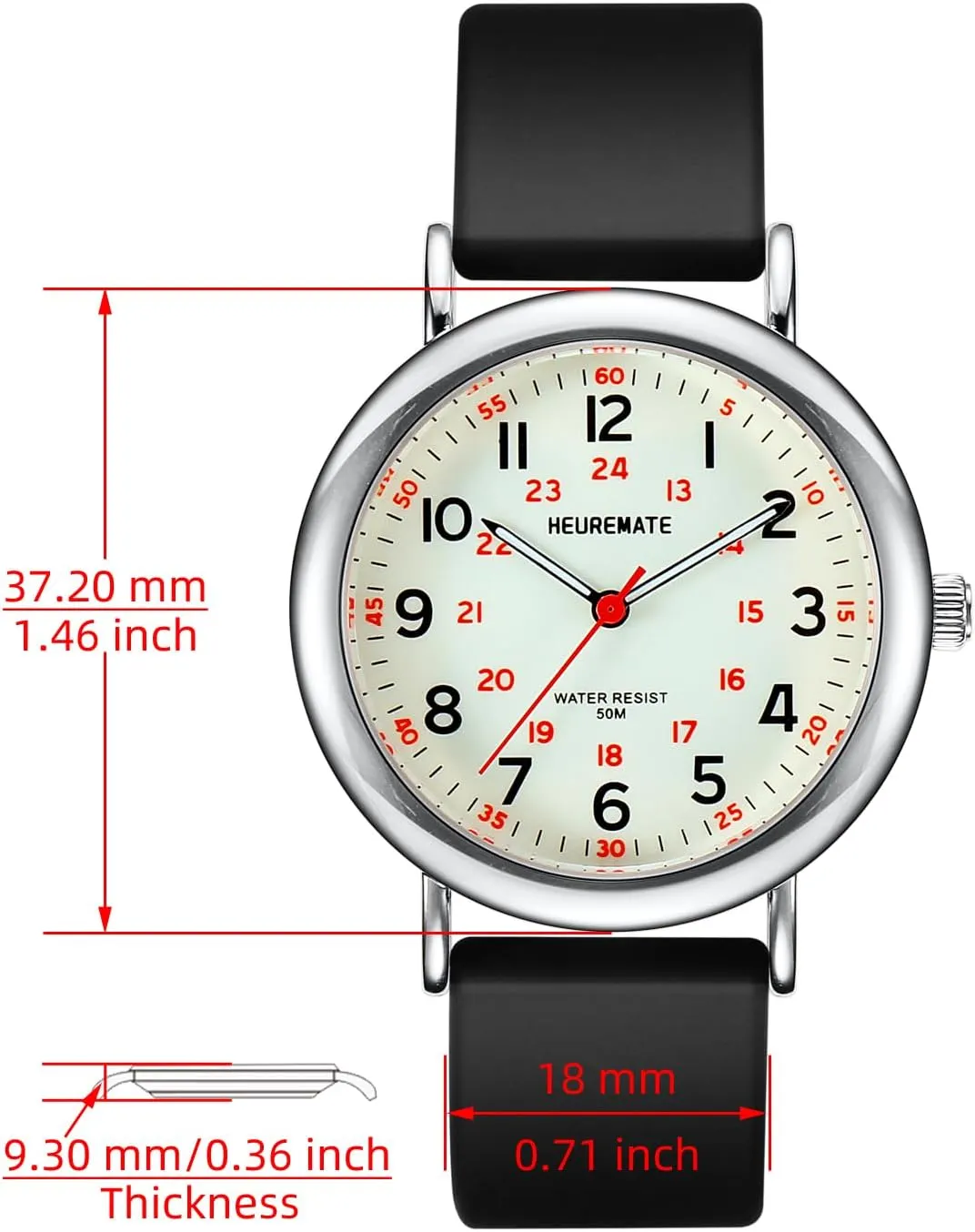 Medical Professional Nurse Watch with Luminous Easy-Read Dial, Military Time, 24-Hour Second Hand, Silicone Band for Students, Fashion Women Men 5ATM Waterproof fidelity aggressiveness remnant cigar condense Simple Unisex Analog Watch, 
