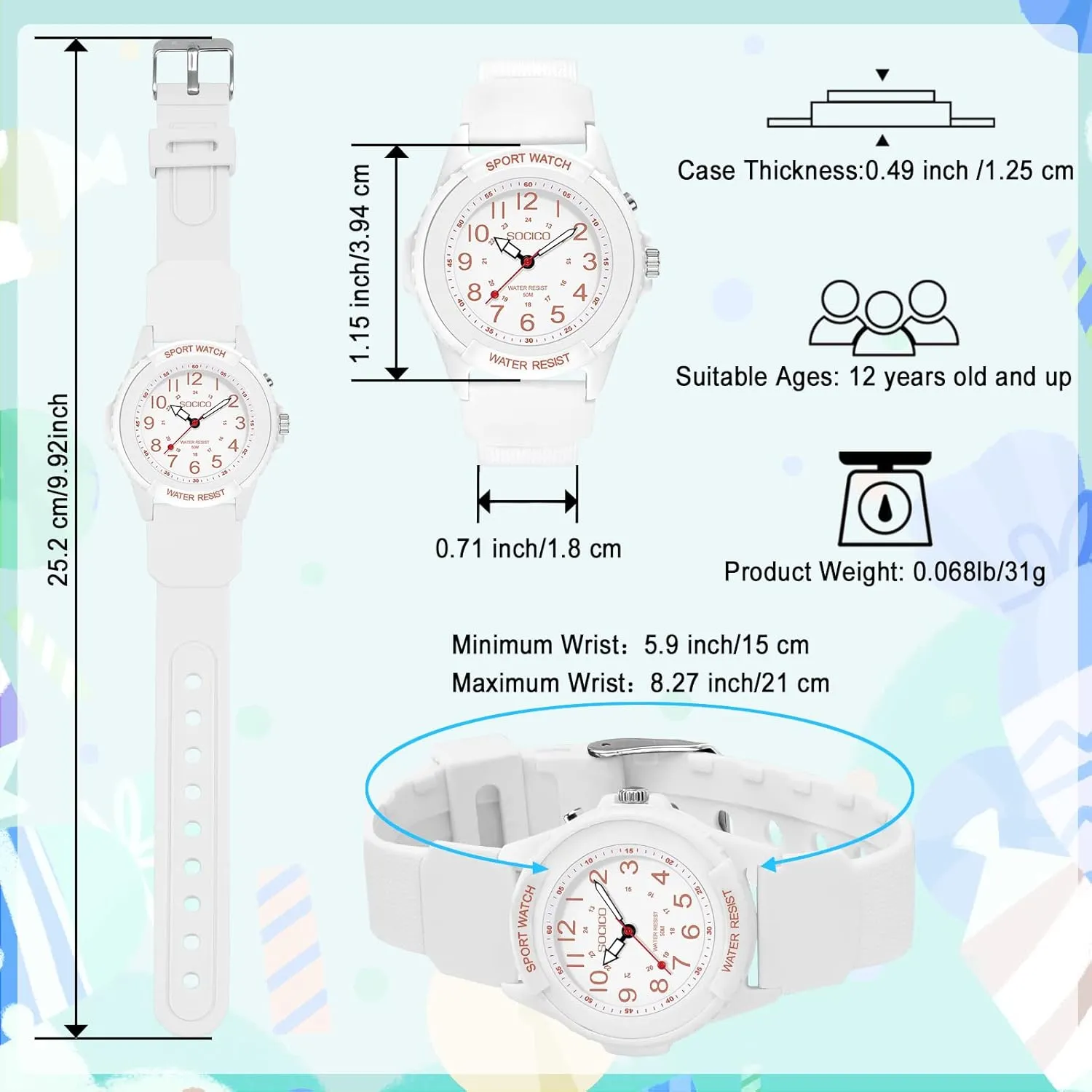 Medical Professionals, Students, Women Men, Military Time Easy to Read Dial, 24 Hour with Second perimeter Hand, Night Light, Soft and Breathable Silicone Band Waterproof Nurse Watch for 