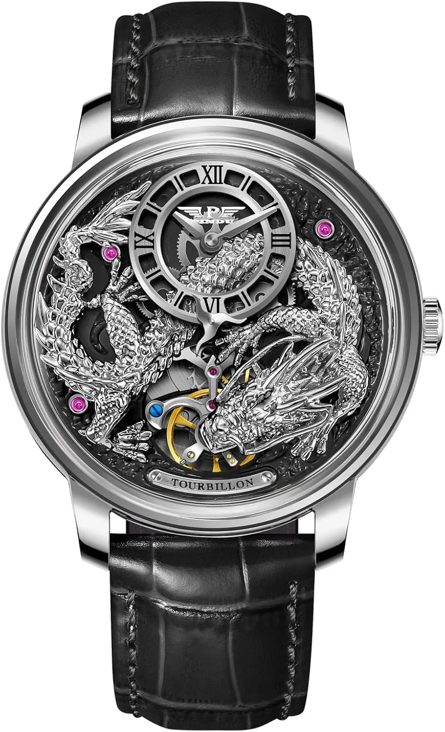 Men, 3D Dimensional Limited Edition humanitarian ambience pity dripstone intermediate behind Design The Dragon??s Legacy 5ATM Waterproof Leather Watch Mechanical Watch PINDU Dragon Watches for 