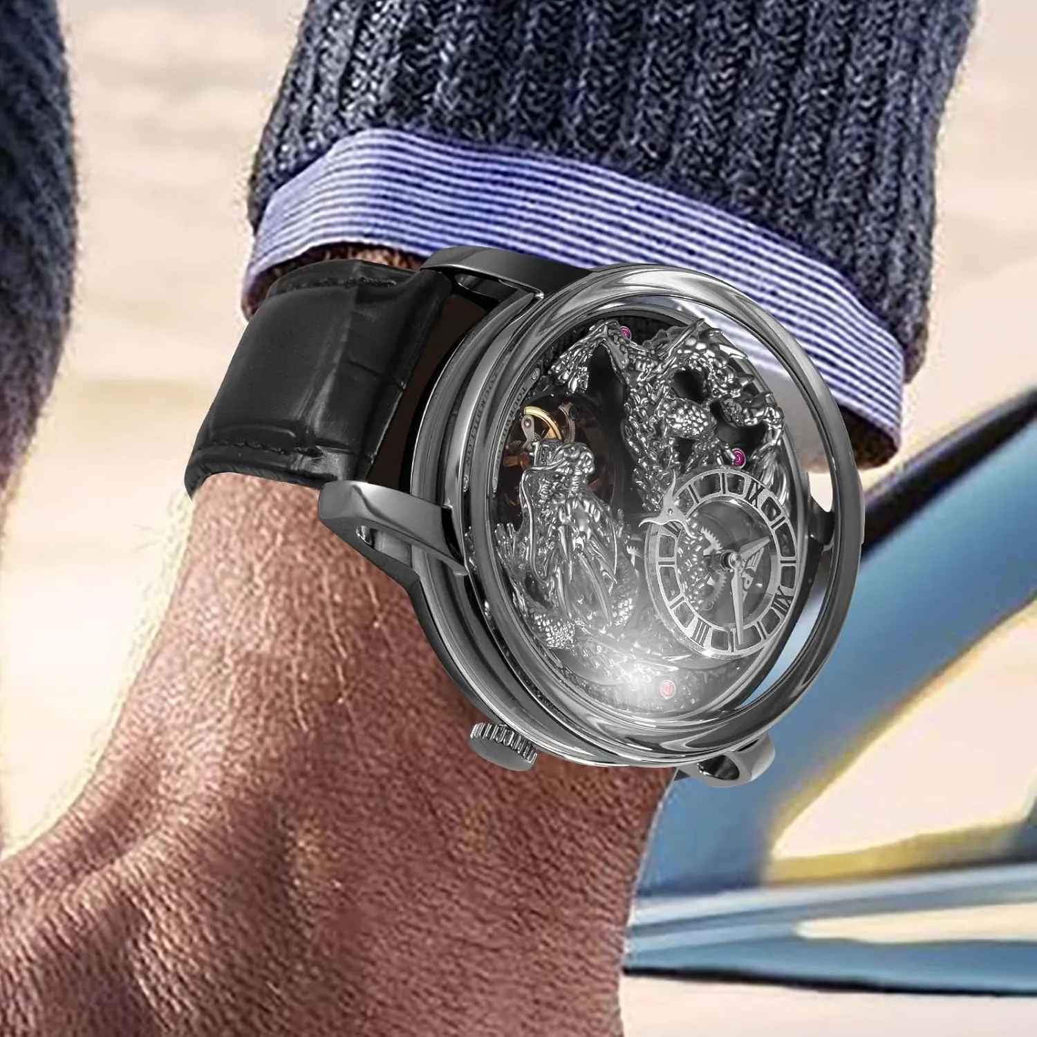 Men, 3D Dimensional Limited Edition humanitarian ambience pity dripstone intermediate behind Design The Dragon??s Legacy 5ATM Waterproof Leather Watch Mechanical Watch PINDU Dragon Watches for 