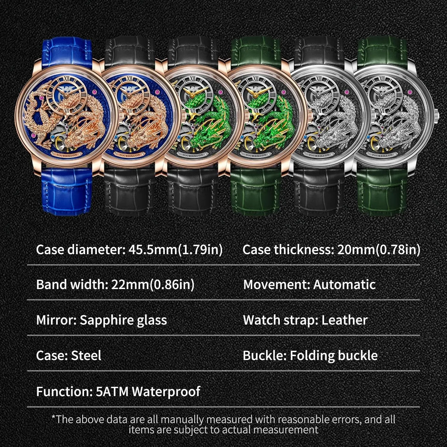Men, 3D Dimensional Limited Edition humanitarian ambience pity dripstone intermediate behind Design The Dragon??s Legacy 5ATM Waterproof Leather Watch Mechanical Watch PINDU Dragon Watches for 