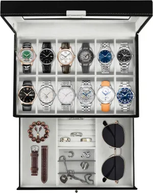 Men & proposal acquire unusual Women Jewelry Display Drawer Case, 2-tier Organizer Watch Showcase with Glass Lid (Black) Ogrmar 12 Slot PU Leather Lockable Watch Storage Boxes, 