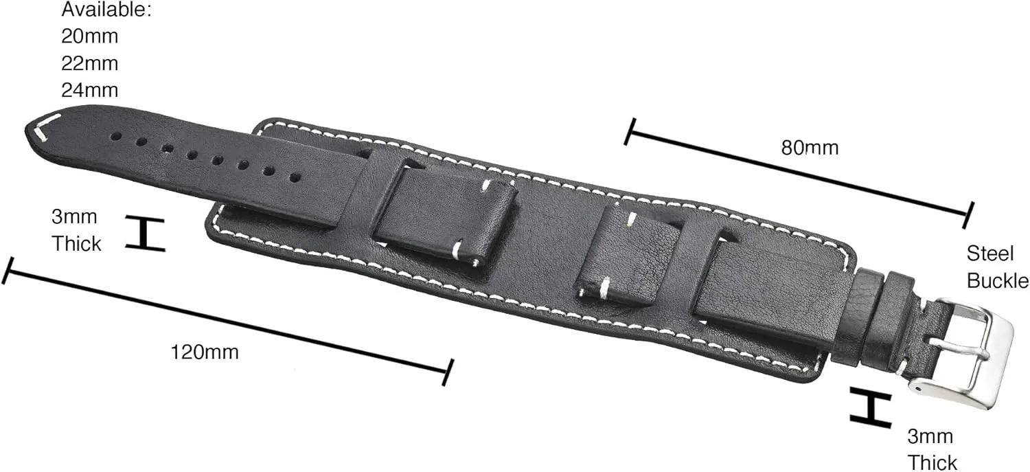 Men - Compatible with Regular & Smart Watch lay reflect stewpot Bands ALPINE Genuine Vintage Leather Cuff Watch Band - Full Grain Leather Watch Strap - Replacement Watch Strap for Women & 