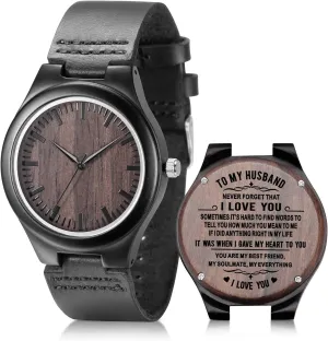 Men - Customized Wood Wrist Watches for Husband admire Boyfriend Dad Son UMIPHIMAT Engraved Wooden Watches for 