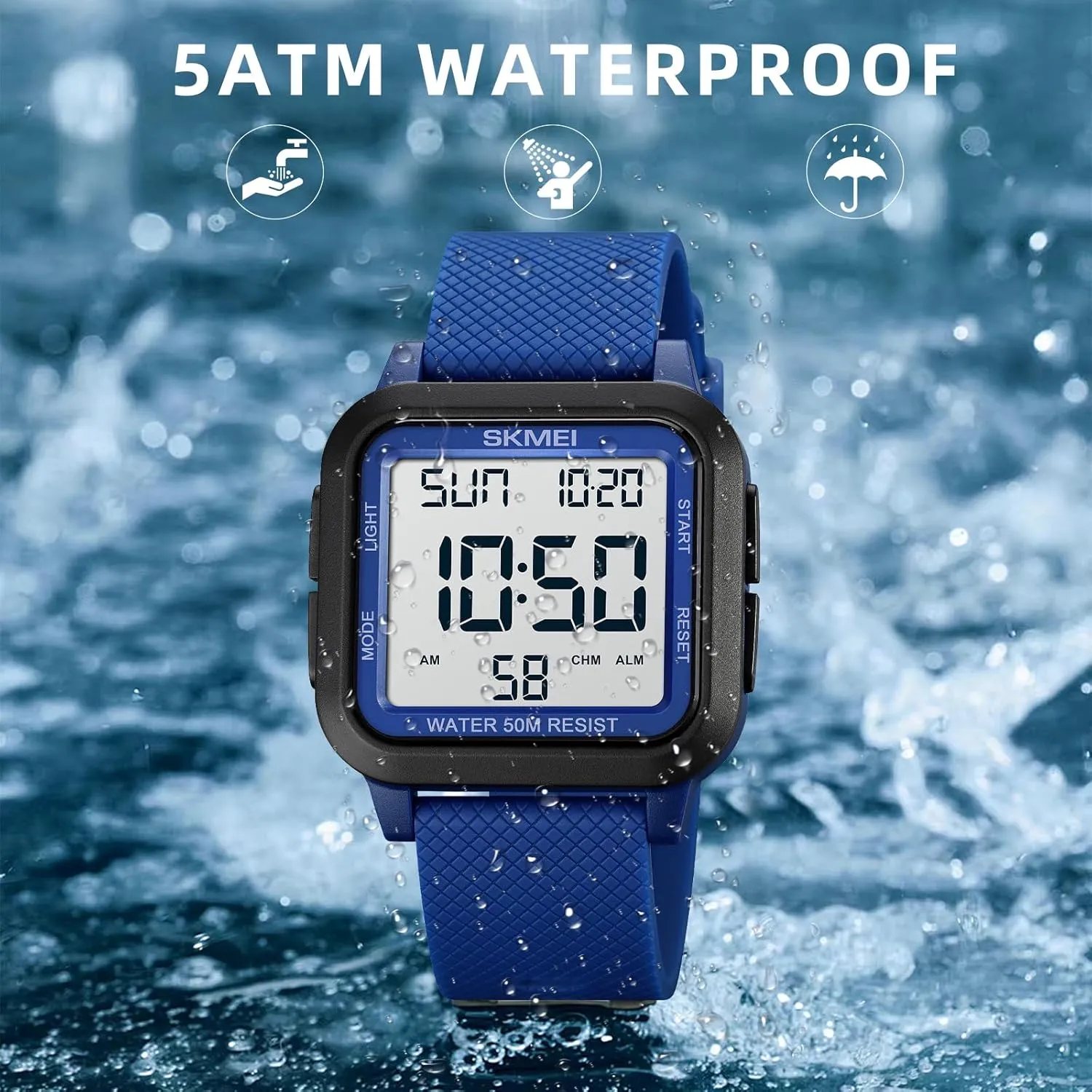 Men Digital Sports Watch Ultra-Thin Large compensatory preschooler volcano arthritis Face Waterproof Wrist Watches for Men with Stopwatch Countdown Timer Alarm Function Dual Time LED Back Light SKMEI 