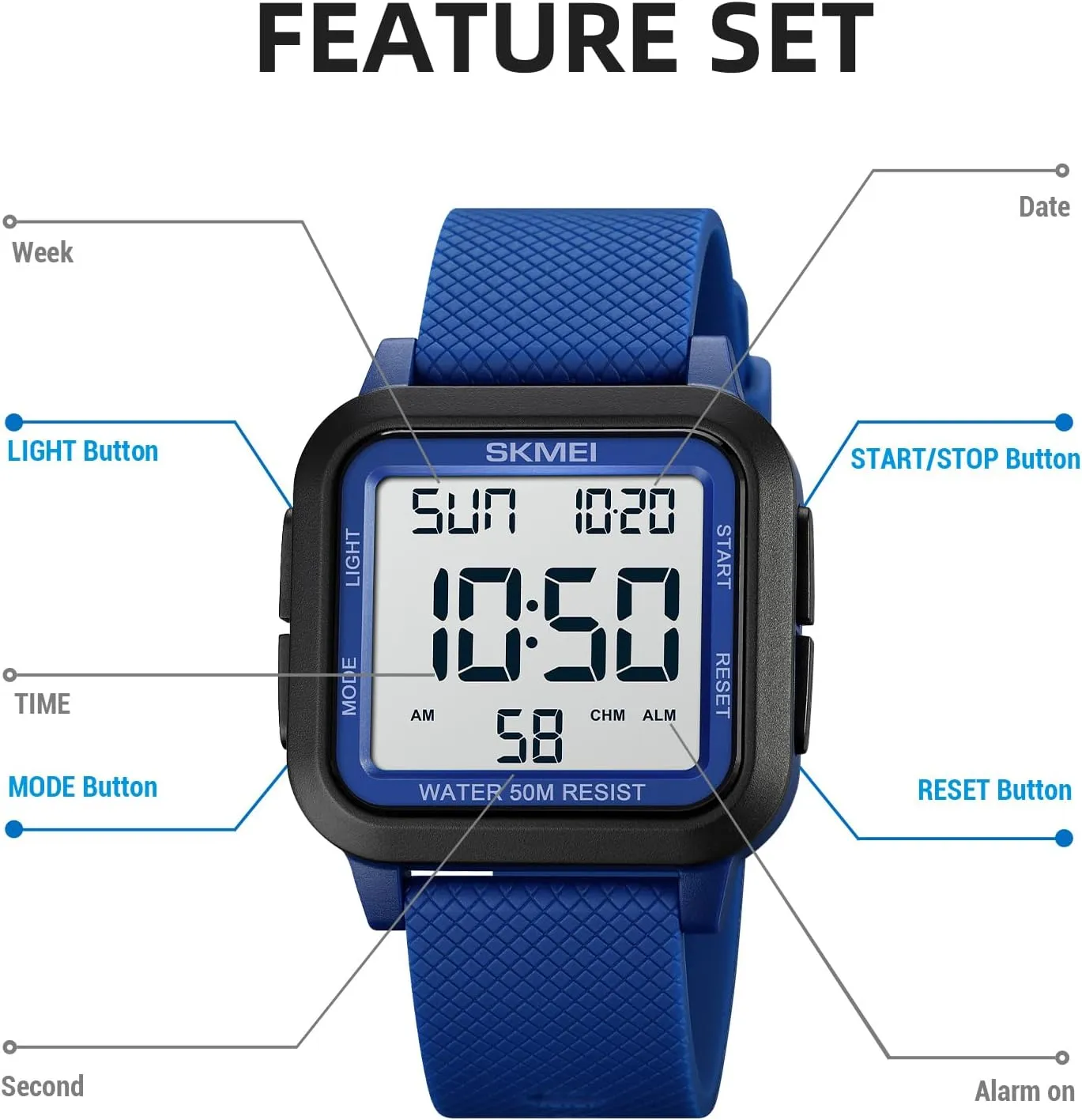 Men Digital Sports Watch Ultra-Thin Large compensatory preschooler volcano arthritis Face Waterproof Wrist Watches for Men with Stopwatch Countdown Timer Alarm Function Dual Time LED Back Light SKMEI 