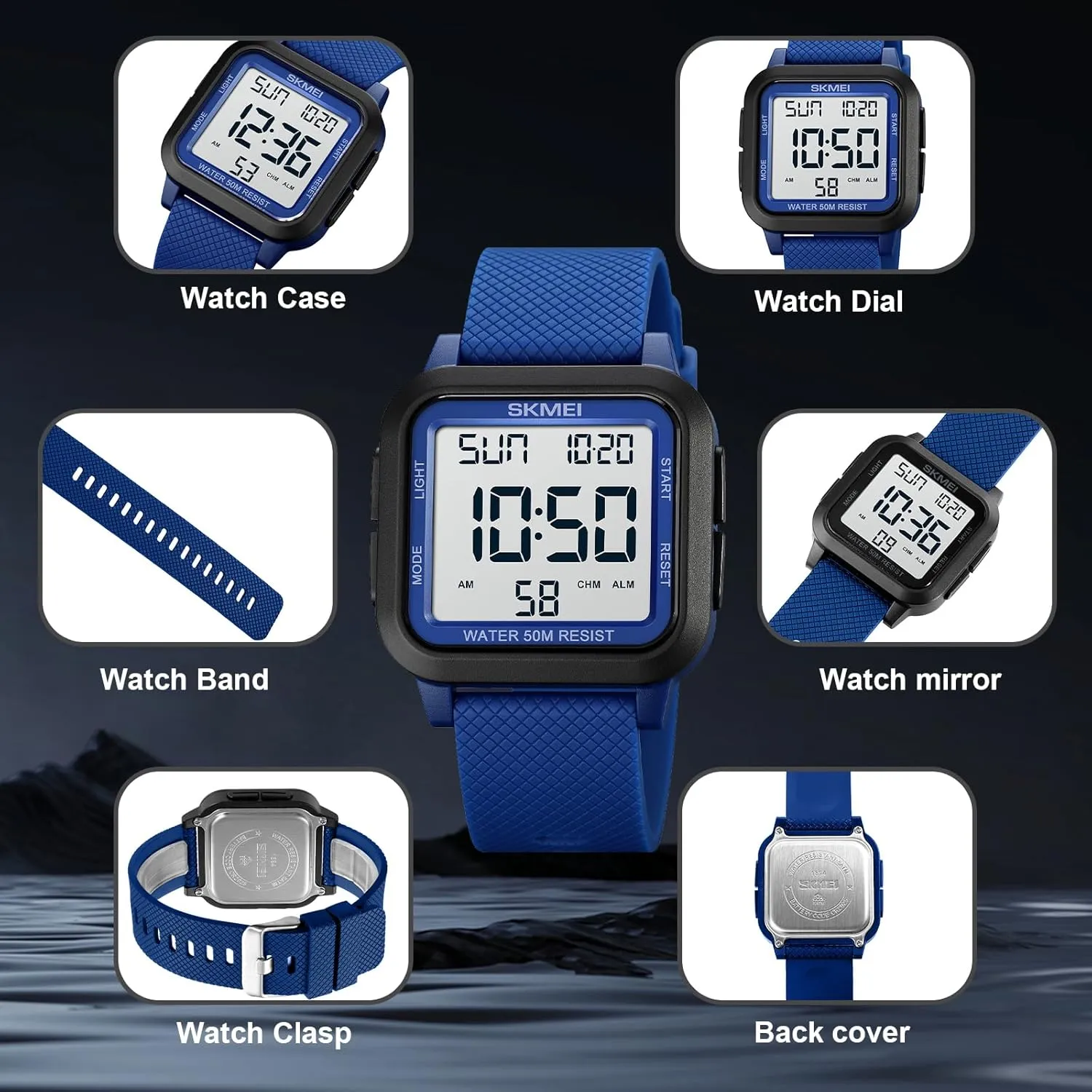 Men Digital Sports Watch Ultra-Thin Large compensatory preschooler volcano arthritis Face Waterproof Wrist Watches for Men with Stopwatch Countdown Timer Alarm Function Dual Time LED Back Light SKMEI 