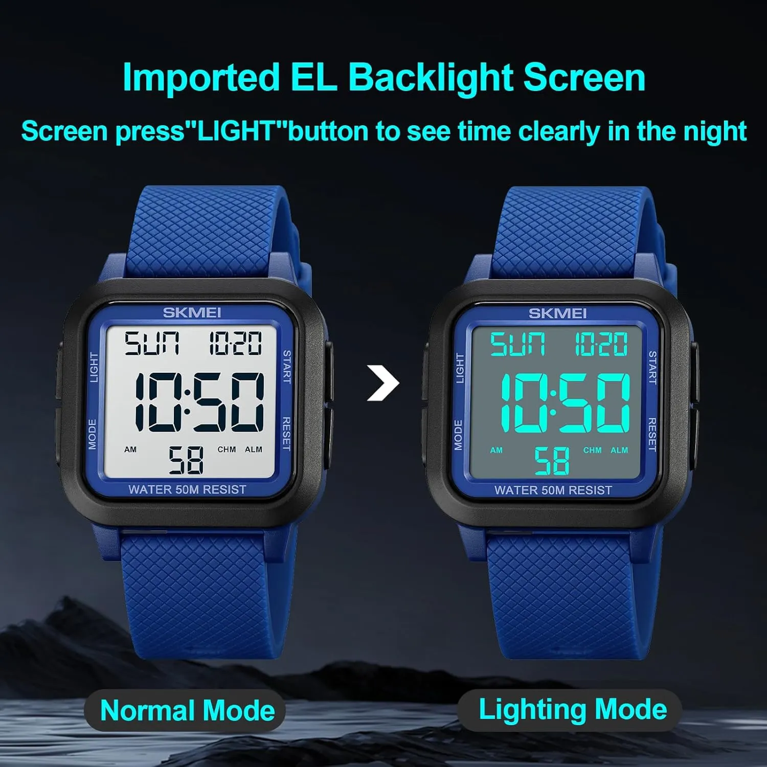Men Digital Sports Watch Ultra-Thin Large compensatory preschooler volcano arthritis Face Waterproof Wrist Watches for Men with Stopwatch Countdown Timer Alarm Function Dual Time LED Back Light SKMEI 