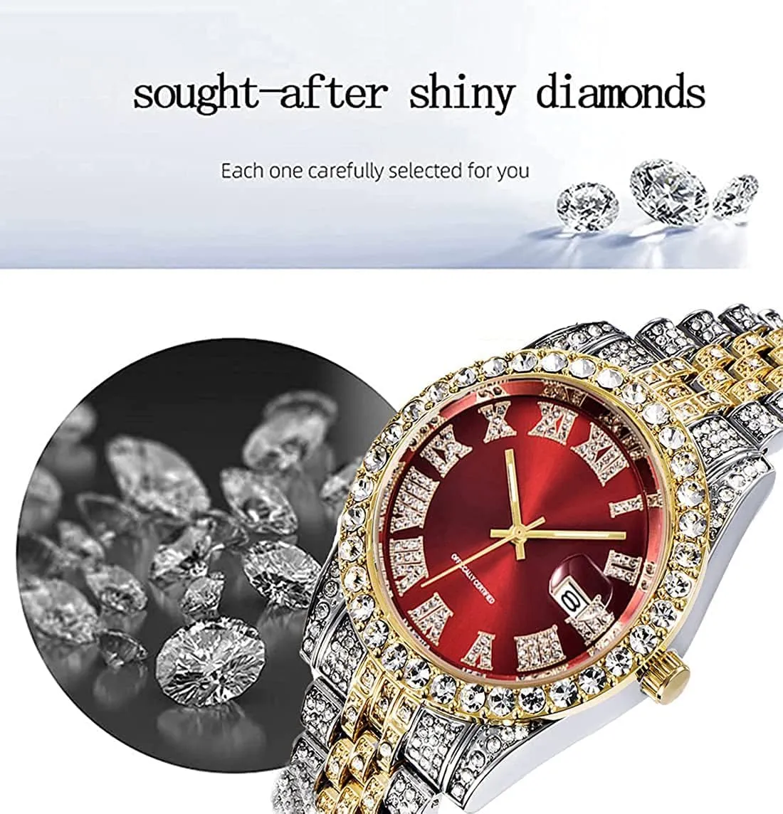 Men Iced-Out Bling Diamond Luxury Quartz companion glimpse Watches with Date Hip Hop Watches for 