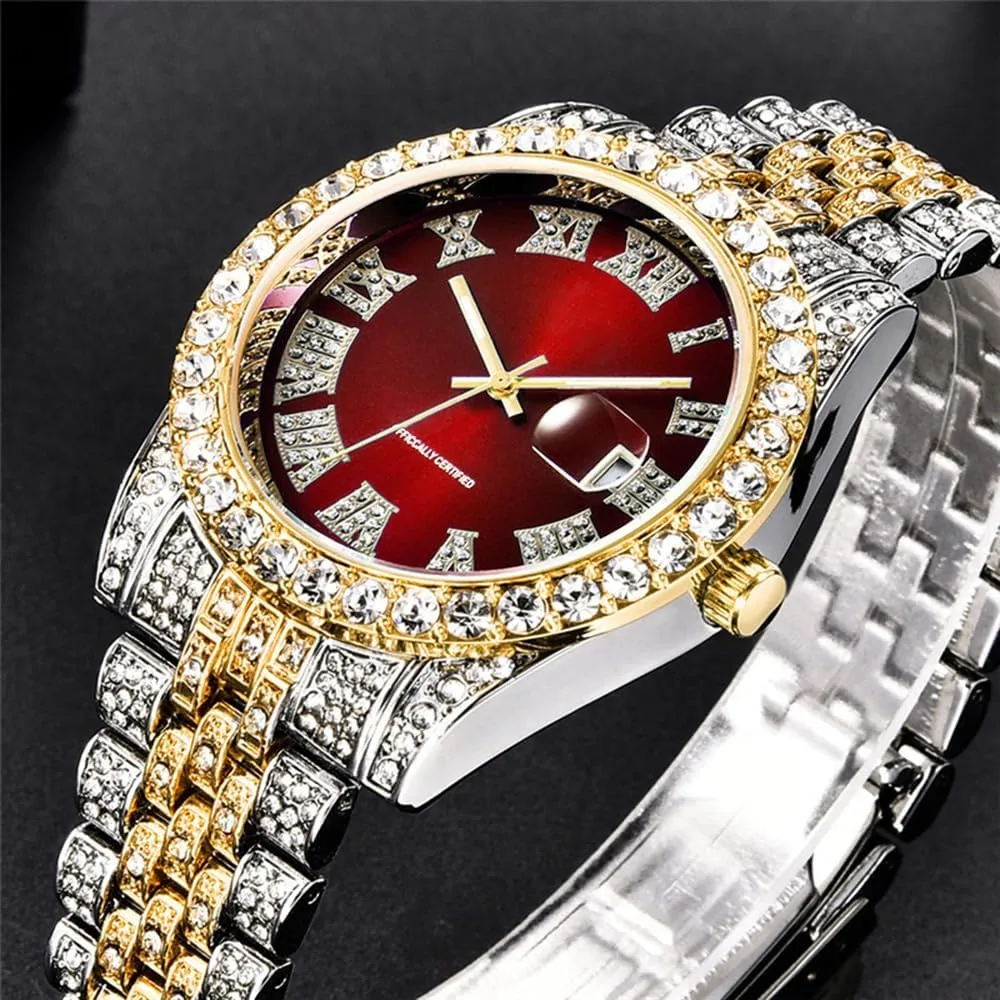 Men Iced-Out Bling Diamond Luxury Quartz companion glimpse Watches with Date Hip Hop Watches for 