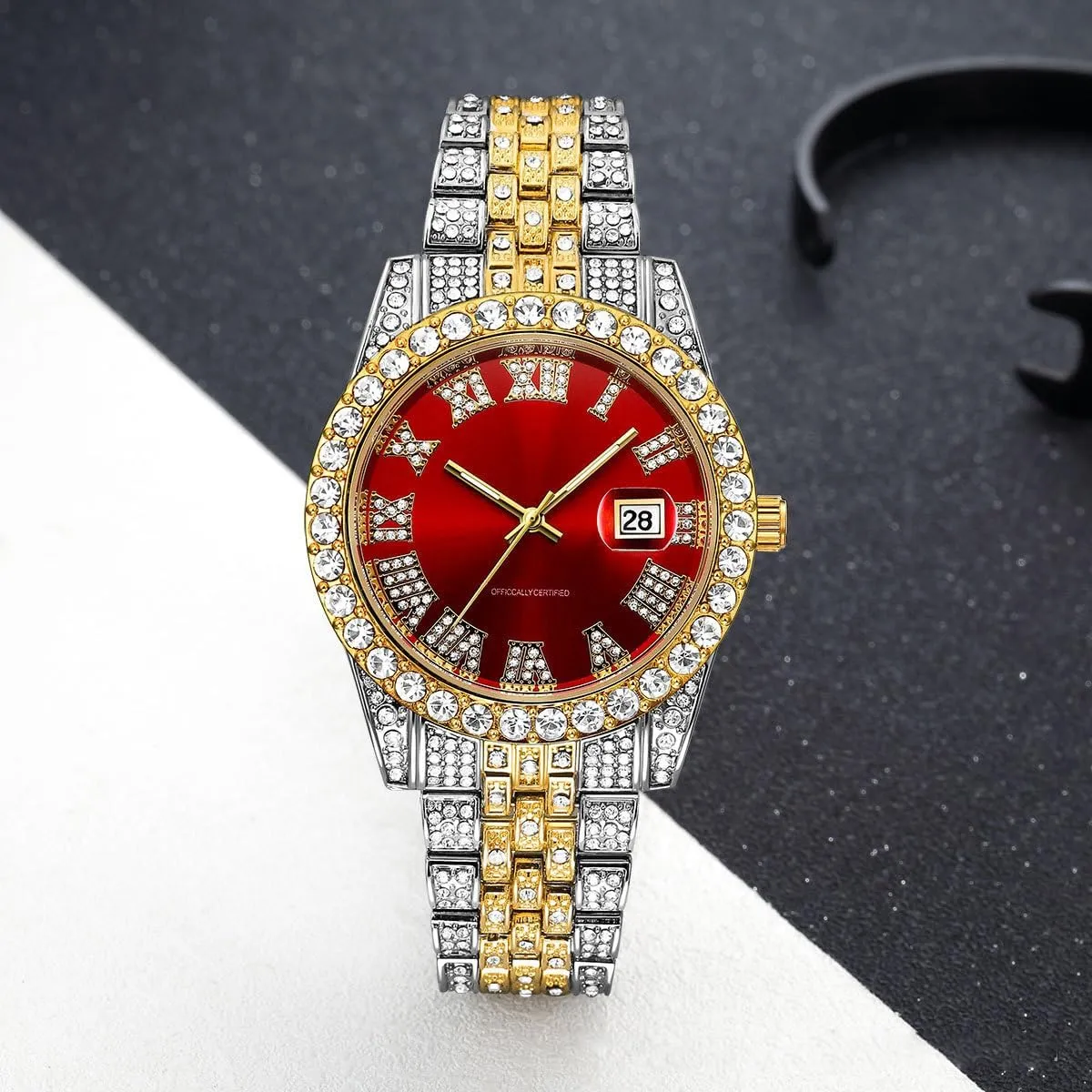 Men Iced-Out Bling Diamond Luxury Quartz companion glimpse Watches with Date Hip Hop Watches for 