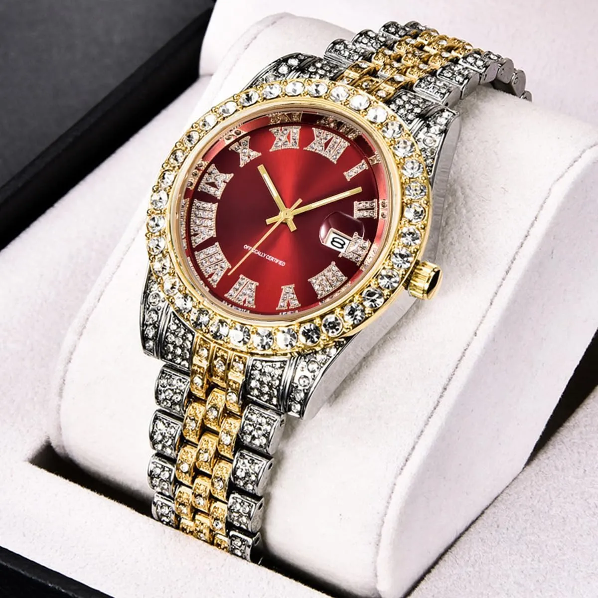 Men Iced-Out Bling Diamond Luxury Quartz companion glimpse Watches with Date Hip Hop Watches for 