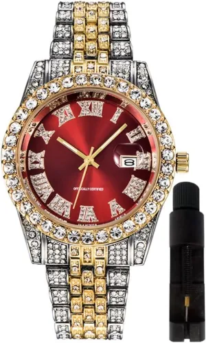 Men Iced-Out Bling Diamond Luxury Quartz companion glimpse Watches with Date Hip Hop Watches for 